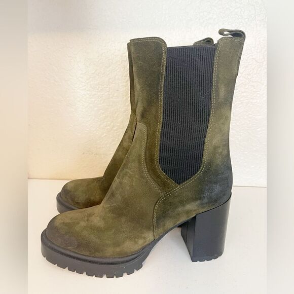 Emanuele Crastro Chelsea Boot Suede Chunky Heel olive Distressed NWOB 41 - Picture 5 of 9
